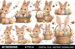 Cute Easter Bunny Clipart Bundle PNG, Watercolor Bunny Clipa Product Image 3