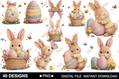 Cute Easter Bunny Clipart Bundle PNG, Watercolor Bunny Clipa Product Image 4