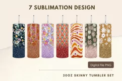 20oz Groovy Retro Floral Glitter Vintage Tumbler Wrap Product Image 1