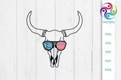 4th Of July Cow Skull With Sunglasses USA America Product Image 2