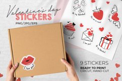 Valentine's Day Printable Stickers-9 Stickers-Ready To Print Product Image 1