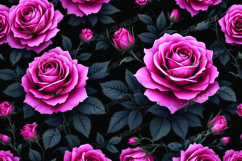 Elegant Pink Roses Seamless Floral Pattern Black Backgroud Product Image 1