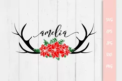 Christmas Poisenttia Floral Deer Antlers SVG File Product Image 1