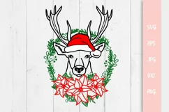Christmas Poisenttia Wreath Santa Reindeer SVG File Product Image 1