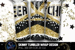 Cheer Tumbler Sublimation, Black Gold White Cheer Tumbler Product Image 2