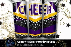 Cheer Tumbler Sublimation, Black Purple Yellow Cheer Tumbler Product Image 1