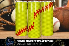 Softball Ball 20 Oz. Skinny Tumbler Wrap Sublimation Design Product Image 2