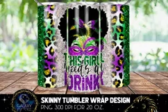 Afro Messy Bun Mardi Gras Tumbler Sublimation Design Product Image 2