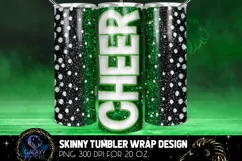 Green Cheer Glitter Tumbler Sublimation, Tumbler Design PNG Product Image 1