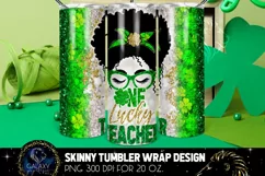 One Lucky Teacher Afro Messy Bun Tumbler Sublimation Design Product Image 1
