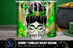 St Patricks Day Messy Bun Tumbler Sublimation Design Product Image 1