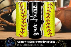 Softball Ball 20 Oz. Skinny Tumbler Wrap Sublimation Design Product Image 1