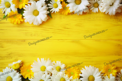 Daisy flowers on yellow wooden background, digital paper Product Image 1