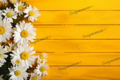 Daisy flowers on yellow wooden background, digital paper Product Image 1