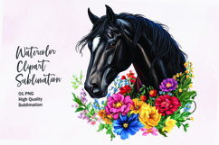 Horse head with flowers watercolor clipart sublimation Product Image 1