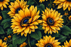Bright Sunflowers Seamless Floral Pattern Black Background Product Image 1