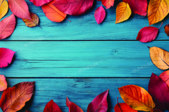 Autumn leaves on wooden background Product Image 1