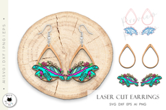 Floral Turtle Earrings Laser Cut | Animal Teardrop Earrings Product Image 4