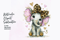 Baby Elephant with Bow Hearts Watercolor Clipart Sublimation Product Image 1