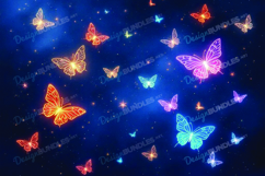 Neon Glowing Butterflies Digital Background Product Image 1