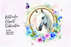 Horse head with flowers watercolor clipart sublimation Product Image 1