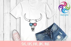 4th Of July Cow Skull With Sunglasses USA America Product Image 1