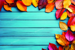 Autumn leaves on wooden background Product Image 1