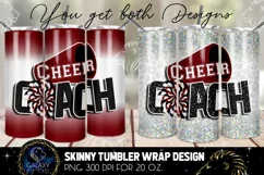 Cheer Coach Tumbler Sublimation Design PNG, Maroon White Product Image 1