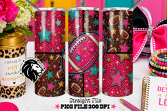 Glitter Football Tumbler Design, Stars, Teal Pink Product Image 1
