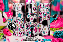 Glitter Soccer Tumbler Design, Stars, Teal Pink Product Image 1