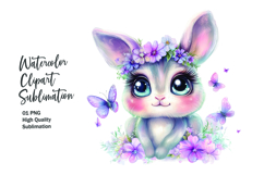 Cute bunny with flowers watercolor clipart png Product Image 1