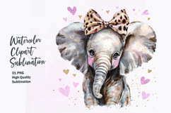 Baby Elephant with Bow Hearts Watercolor Clipart Sublimation Product Image 1