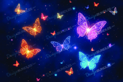 Neon Glowing Butterflies Digital Background Product Image 1