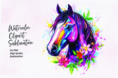 Horse head with flowers watercolor clipart sublimation Product Image 1