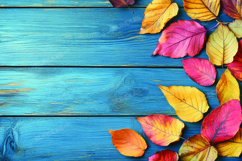 Autumn leaves on wooden background Product Image 1