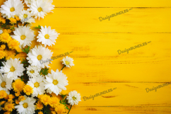 Daisy flowers on yellow wooden background, digital paper Product Image 1