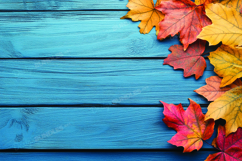 Autumn leaves on wooden background Product Image 1