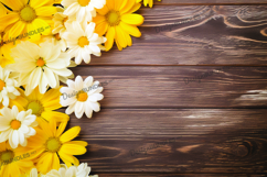 Daisy flowers on yellow wooden background, digital paper Product Image 1