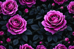 Elegant Pink Roses Seamless Floral Pattern Black Backgroud Product Image 1