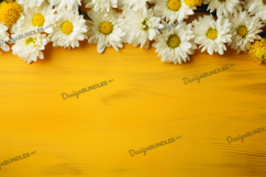Daisy flowers on yellow wooden background, digital paper Product Image 1