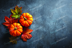 Pumpkins with Autumn Leaves Berries White Wooden Background Product Image 1