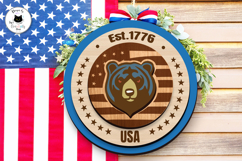 Round Patriotic Bear Sign SVG | Layered USA Sign Laser Cut Product Image 2