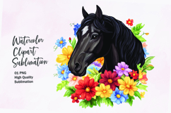 Horse head with flowers watercolor clipart sublimation Product Image 1