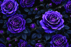 Luxurious Purple Roses Floral Pattern Black Background Product Image 1
