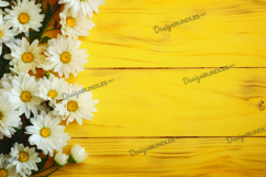 Daisy flowers on yellow wooden background, digital paper Product Image 1