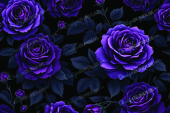 Luxurious Purple Roses Floral Pattern Black Background Product Image 1