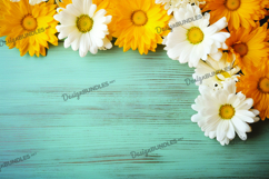 Daisy flowers on yellow wooden background, digital paper Product Image 1