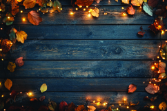 Autumn leaves on wooden background Product Image 1