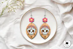 Floral Skull Halloween Dangle Earrings | Laser Cut SVG Product Image 3