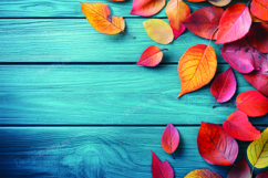 Autumn leaves on wooden background Product Image 1